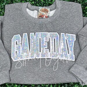 Gameday Silver Sequin Iron On Patch, White Felt Backing image 2
