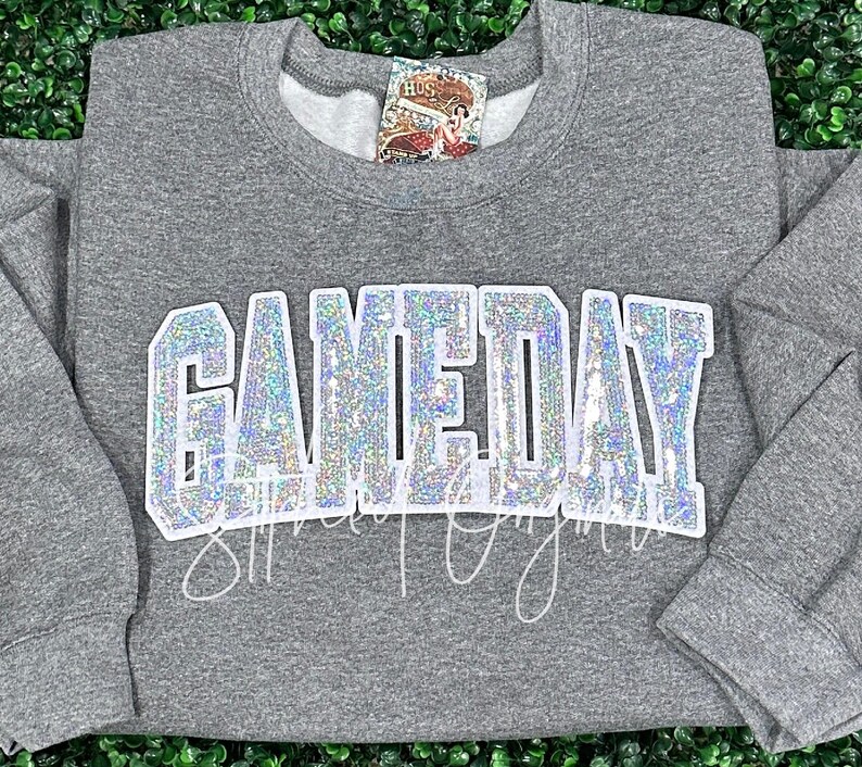 Gameday Silver Sequin Iron On Patch, White Felt Backing image 2