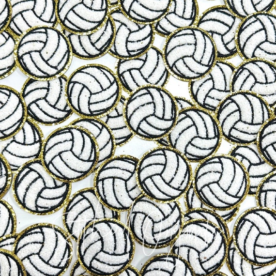 SaktopDeco 12 PCS Volleyball Patch Gold Edges Chenille Volleyball Iron On Patches Volleyball Embroidered Patches For DIY Decorate Clothes