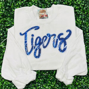 Tigers Sequin Patch, Royal Blue, SILVER Glitter Backing, DIY Patch, Iron on Patch, Game Day