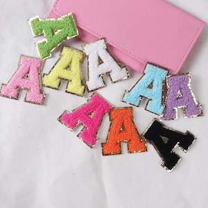 NEW 2.12&quot; ADHESIVE Lavender Varsity Chenille letters patch, Gold Glitter, DIY Patch