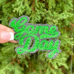 Game Day GREEN Sequin small Patch, iron on patch, game day, diy patch, Trucker Hat Patch