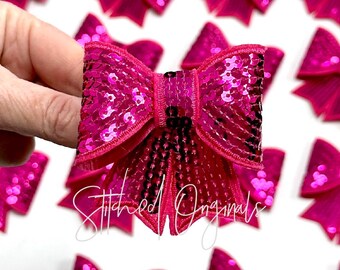 Hot Pink Sequin 3D Bow Patch, Iron On DIY Applique