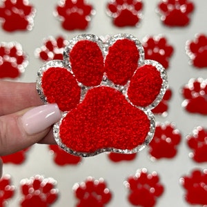 Red Glitter Paw Print Iron-On Patch