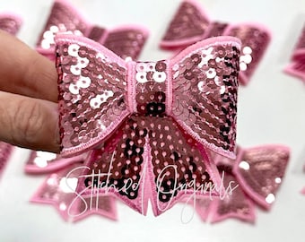 Pink Sequin 3D Bow Patch, Iron On Applique
