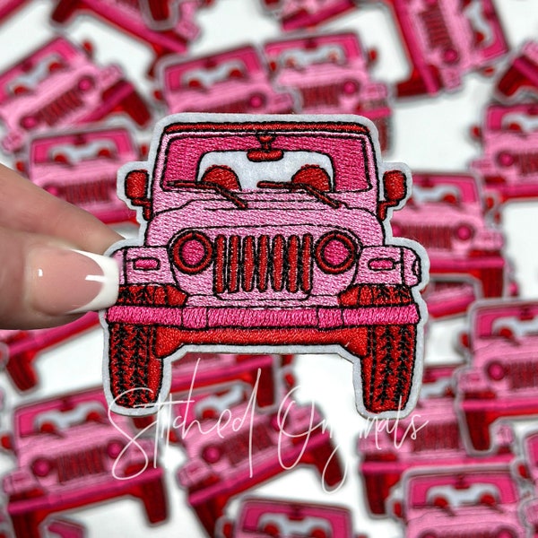 Parche todoterreno rosa y rojo, parche de gorra de camionero, hierro encendido, parche de bricolaje, parche rosa preppy