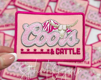 Pink Cattle Patch, Trucker Cap Patch, Iron On, DIY patch, Cowgirl Patch, Preppy Patch