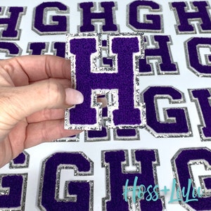 NEW Purple 3.12" Chenille Letters, SILVER Glitter, Varsity Letter Iron on Patch, Diy Monogram