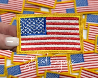 American Flag Patch, Patriotic Golden Border, DIY Iron-On