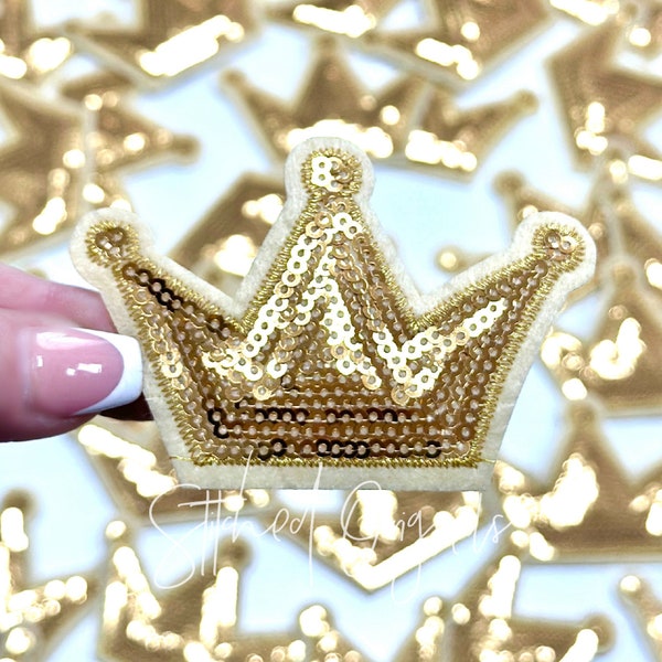 Gold Sequin Crown Patch, Trucker Cap Patch, Iron On, DIY patch, Crown Patch