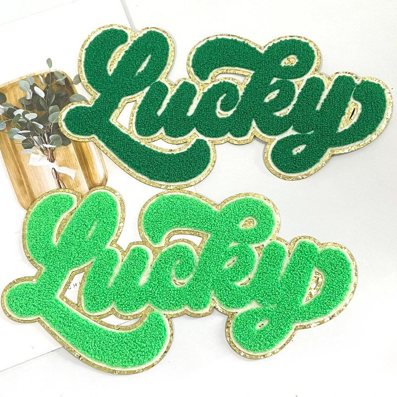 Lucky Custom DARK GREEN Iron on Patch Set Gold Glitter Etsy