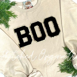 Large BOO set Chenille Patch, Gold Glitter, Iron on Patch, Halloween patch, DIY patch