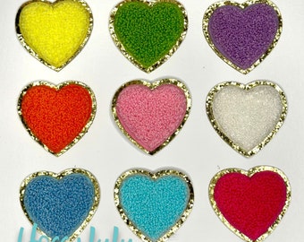 Gold Glitter Heart Chenille Patch, 2" Sticker