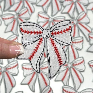 Embroidered Baseball Bow Patch, Iron On Applique