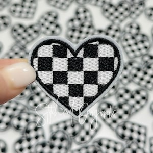 Black and White Checkered Heart Patch, Heart Patch, diy patch, Trucker Hat Patch, iron on patch