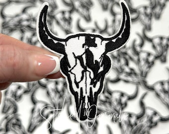 Skull Patch, Trucker Hat Patch, Iron On, DIY patch, White and Black Skull patch