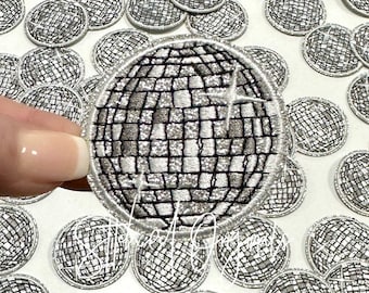 Silver Disco Ball Embroidered Patch, Iron On