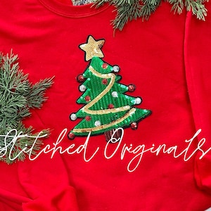 Christmas Tree Patch, Sequin Christmas Tree iron on patch, diy patch