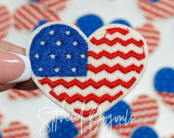 USA Small Heart Flag Patch, Red White and Blue, Patriotic, DIY Patch, American Flag