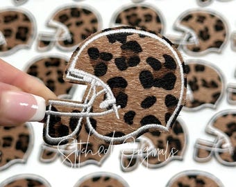 Furry Leopard Football Helmet Iron on Patch, DIY Applique
