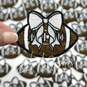 White Bow Football Chenille Patch, Custom 3” Football Patch, Game Day Patch, Trucker Hat Patch, Football, DIY
