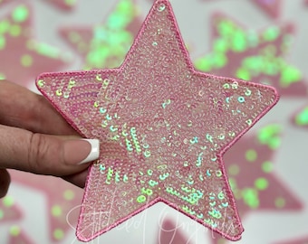 Light Pink 5" Sequin Star Patch, Iron on Patch, DIY Patch, Sequin Star