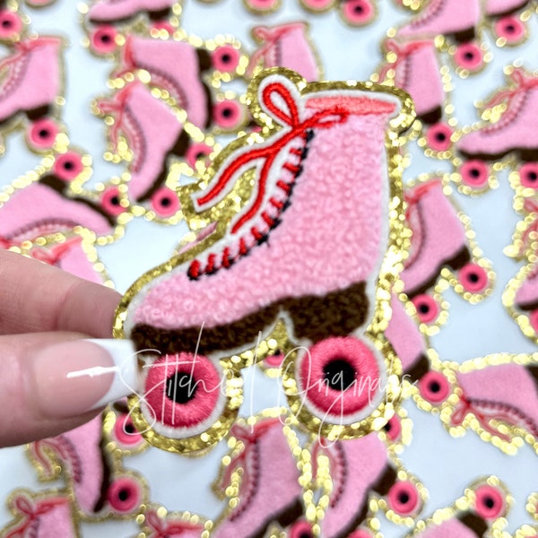 Pink Roller Skate Patch, Trucker Cap Patch, Iron On, DIY patch, Preppy Pink Roller Skate