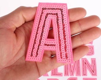 Sequin 3.12” Letter Patch, Pink with Hot Pink accents, Iron on patch, DIY patch