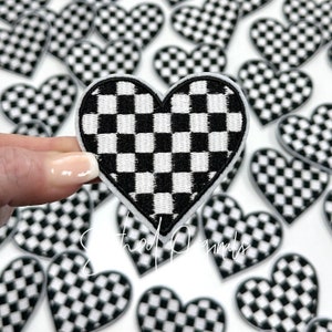 Black and White Checkered Heart Patch, Heart Patch, diy patch, Trucker Hat Patch, iron on patch