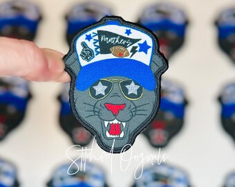 Panthers Mascot Patch, Iron On Applique, Trucker Cap Patch