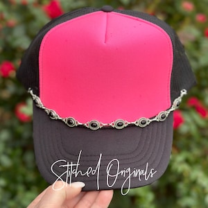 Black Concho Silver Plated Hat Chain, Black Trucker Hat Chain, Hat Chain