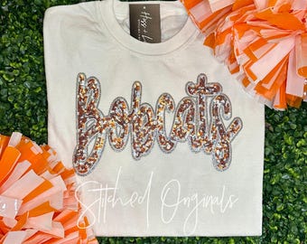 Bobcats Sequin Patch, Silver Glitter, Iron On, Game Day