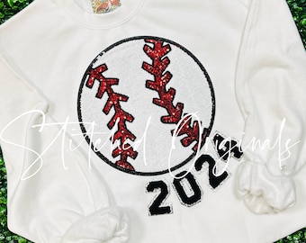 Large Sequin Baseball Patch, Red Stitches, DIY Iron On Applique