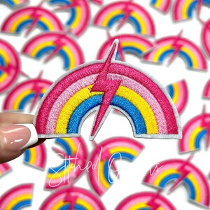 Retro Rainbow Lightning Bolt Iron On Patch, DIY Applique