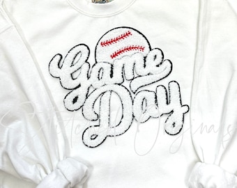 Baseball Game Day White Chenille Patch, Iron On DIY