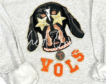 Grey Puppy Chenille Patch, VOLS, Tennessee Iron On Patch