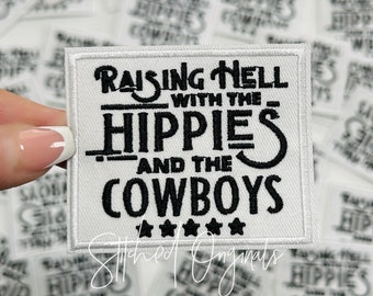 Hippies and Cowboys Patch, Trucker Cap Patch, Iron On, DIY patch, Truck Bar Patch