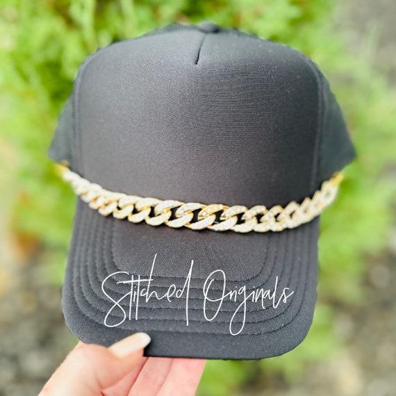 Gold Plated Large Link Hat Chain, Rhinestone Gold Link  display picture 1