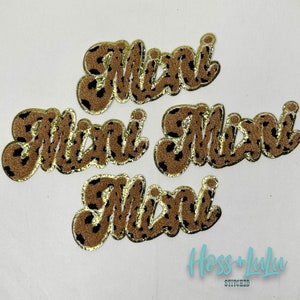 Mini Leopard Chenille Iron On Patch, Gold Glitter Cursive