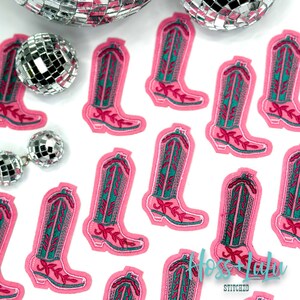 Pink and Teal Cowboy Boot Iron On Patch