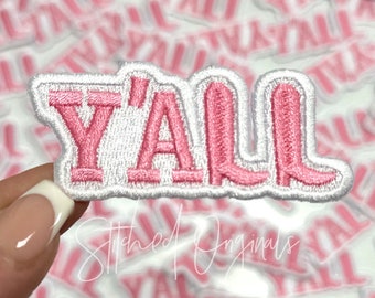 Pink Y'ALL Patch, Trucker Cap Patch, Iron On, DIY patch, Y'ALL with Boots Patch