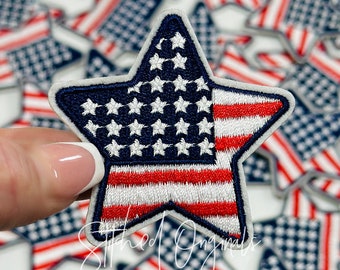 American Flag Star Patch, Patriotic Iron-On Applique
