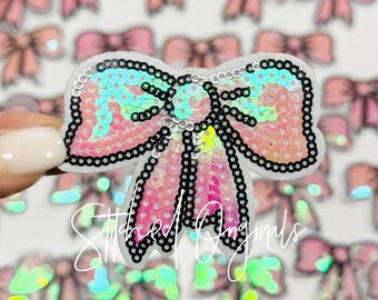 Pink Sequin Bow Iron-On Patch, DIY Applique (3 Inch)