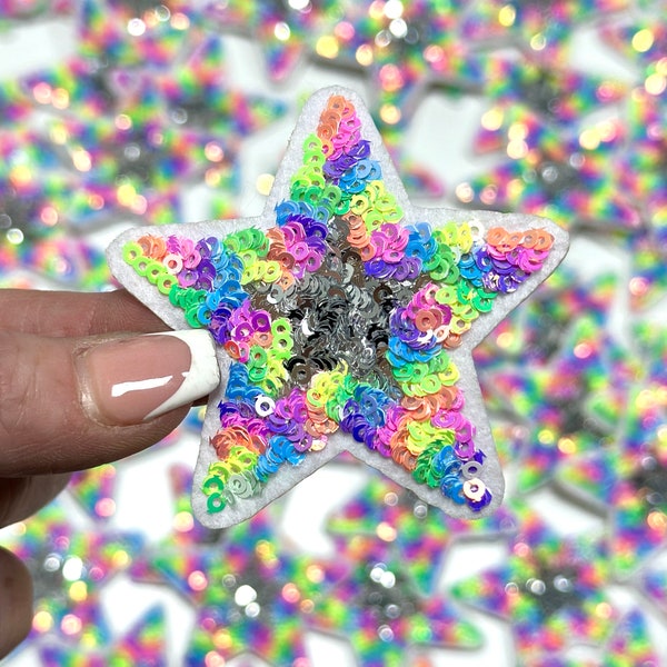 Sequin Pastal Small Star Patch, DIY Patch, Iron On Patch, Pastal Rainbow Patch