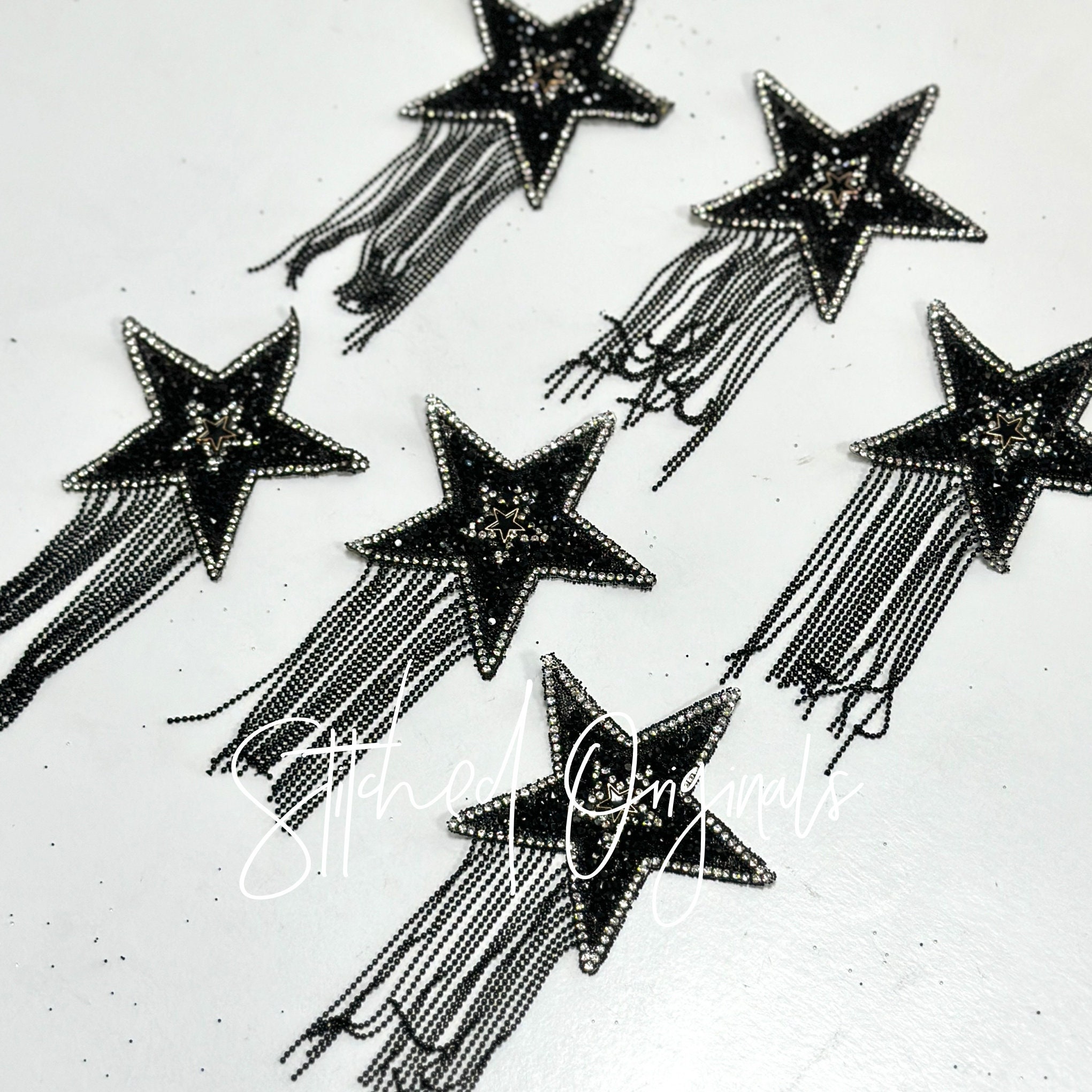 Black and Silver Hotfix Star Patch, Gold Beaded Star, with Black CENTER Star, Iron on Patch, DIY Patch, Trucker Hat Patch