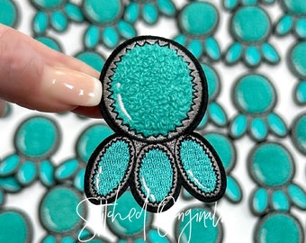 Faux Turquoise Chenille Patch, Western Iron-On Applique