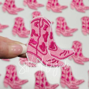 Pink Cowboy Boots Patch, Iron On Patch, Trucker Hat Patch, DIY Patch