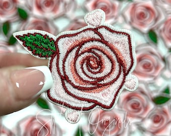 Pink Rose Embroidered Iron On Patch, Trucker Hat Patch