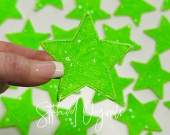 Lime Green Sequin Star Iron On Patch (2.5")