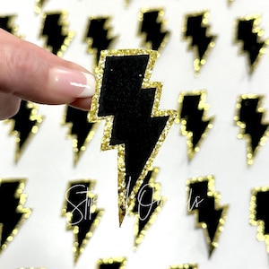 Black Lightning Bolt Patch, Trucker Cap Patch, Iron On, DIY patch, Black Lightning Bolt with Gold Glitter Patch